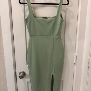 Nasty Gal Green Sheath Midi Dress with Slit